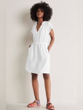 Boden Short Sleeve Linen Dress in White Size 4